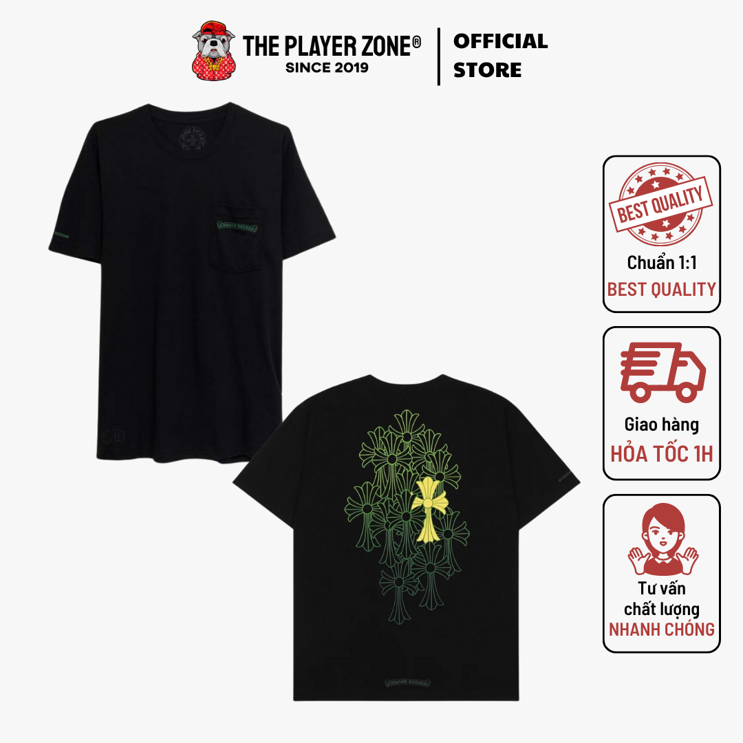 Áo Thun Chrome Hearts Cemetery Black Green Cross Shirt - Đen