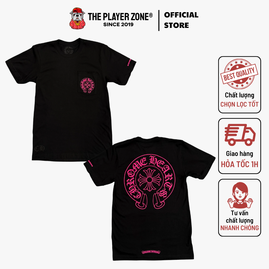 Áo Thun Chrome Hearts horseshoe - Đen in hồng