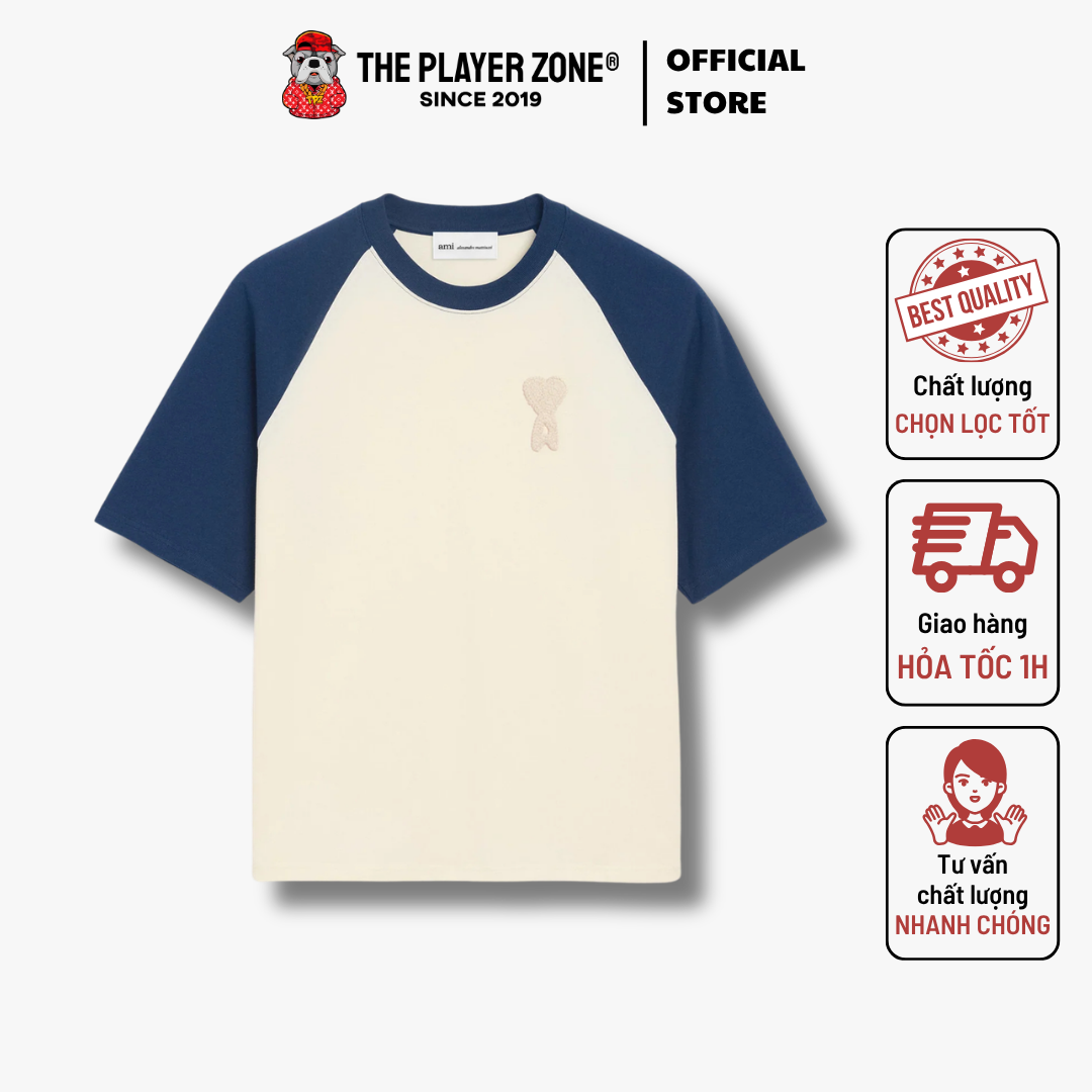 Áo thun Coeur two tone thick cotton jersey short sleeves t-shirt-blue