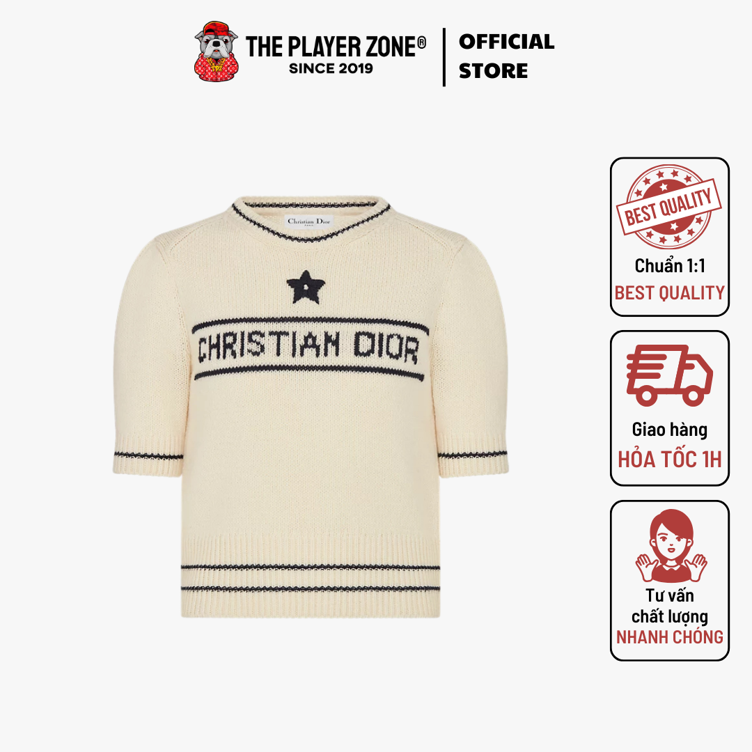 Áo Thun Dior Short-Sleeved Sweater Ecru Wool and Cashmere Knit - Kem