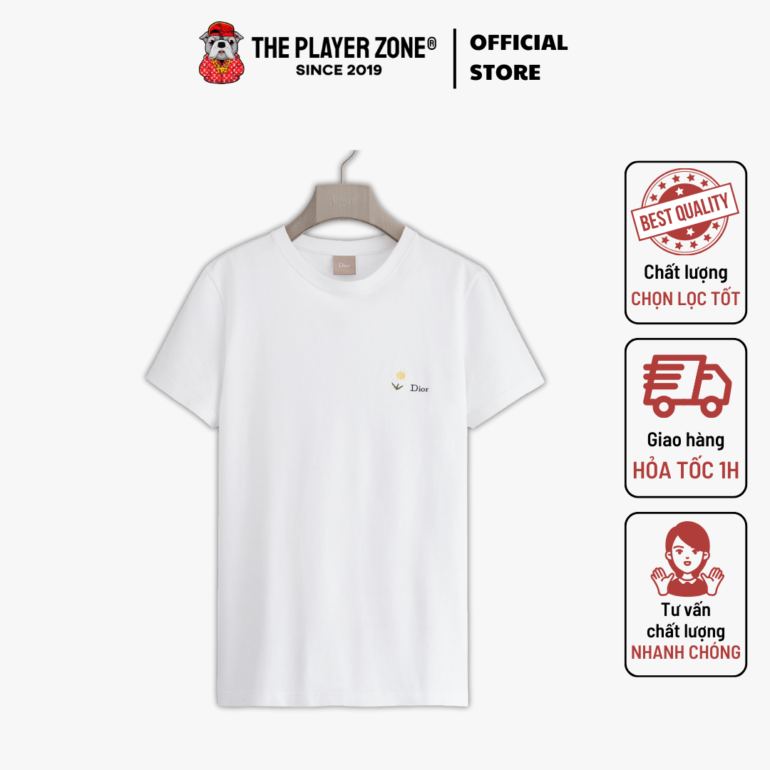 Áo Thun Dior T-Shirt with Daisy Embroidery, Regular - Trắng