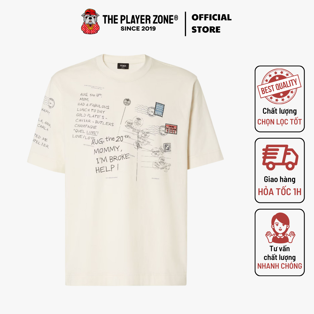 Áo Thun Fendi Postcard Print Cotton T-Shirt - Cream