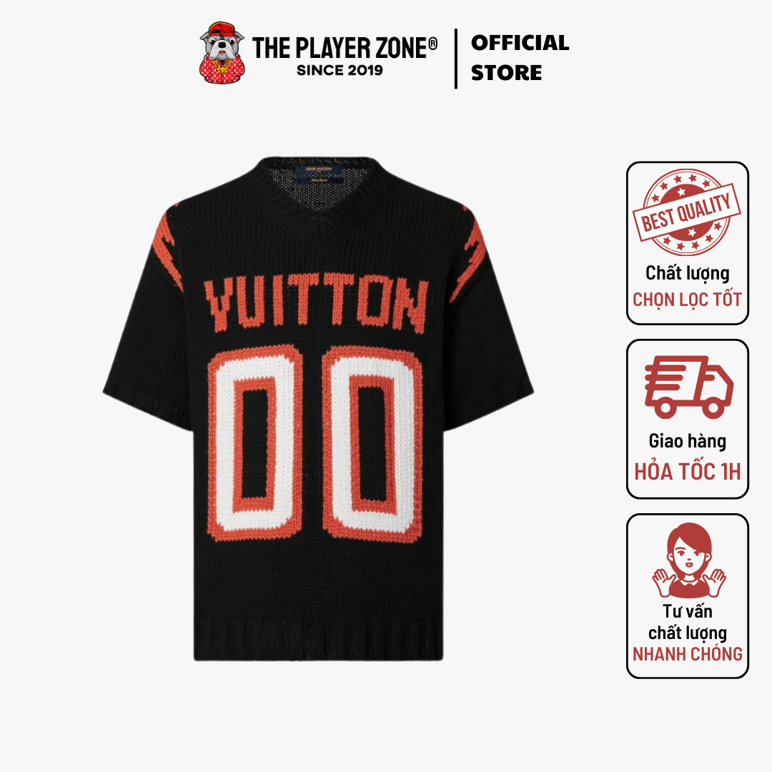 Áo thun len Louis Vuitton Virgil Abloh Knit Chunky Intarsia Football Shirt Black-Red