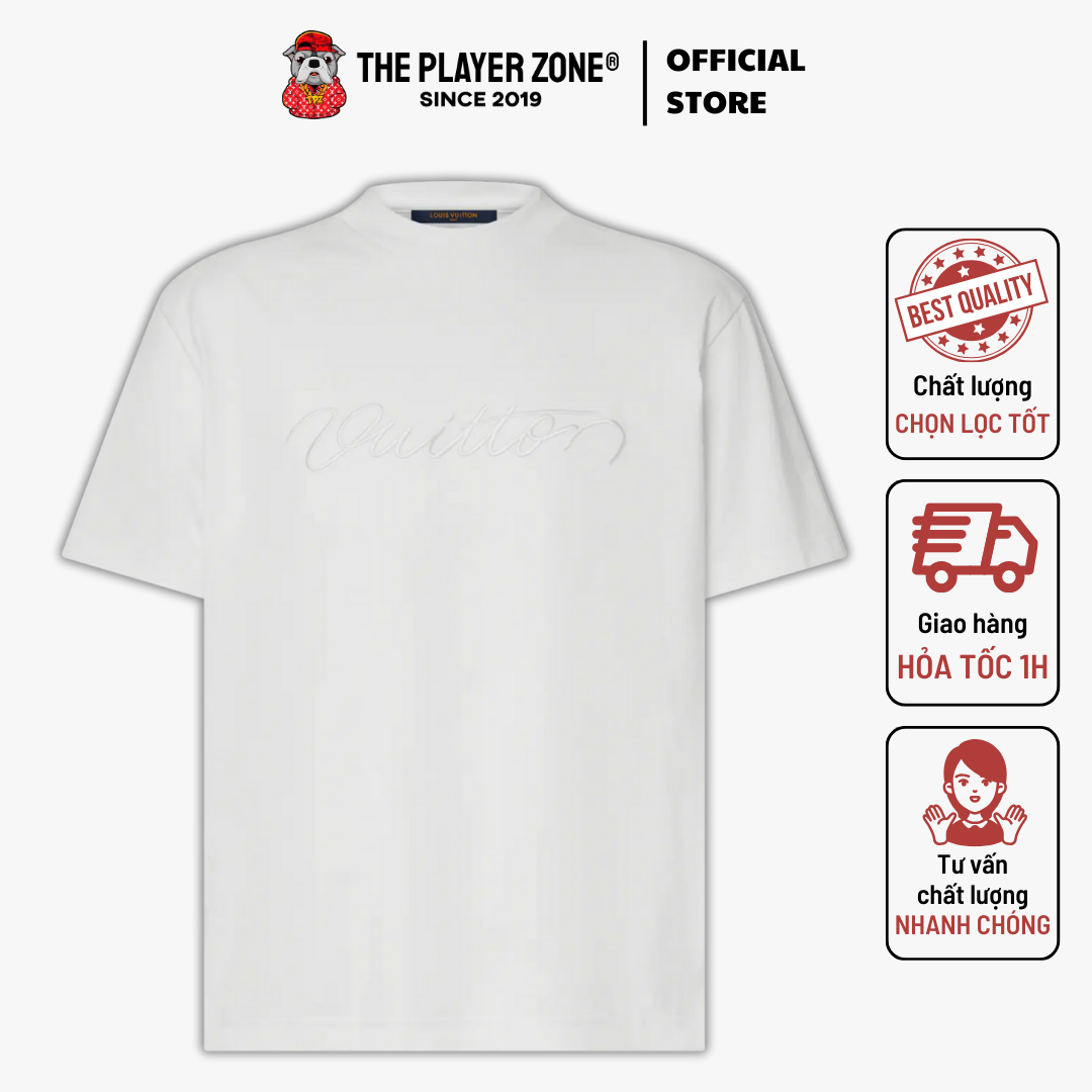 Áo Thun LV Louis Vuitton Embellished Signature Short-Sleeved - Trắng