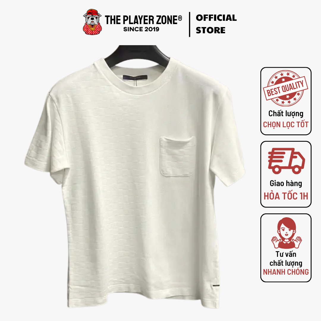 Áo Thun LV Louis Vuitton White thread checkerboard full printed logo - Trắng