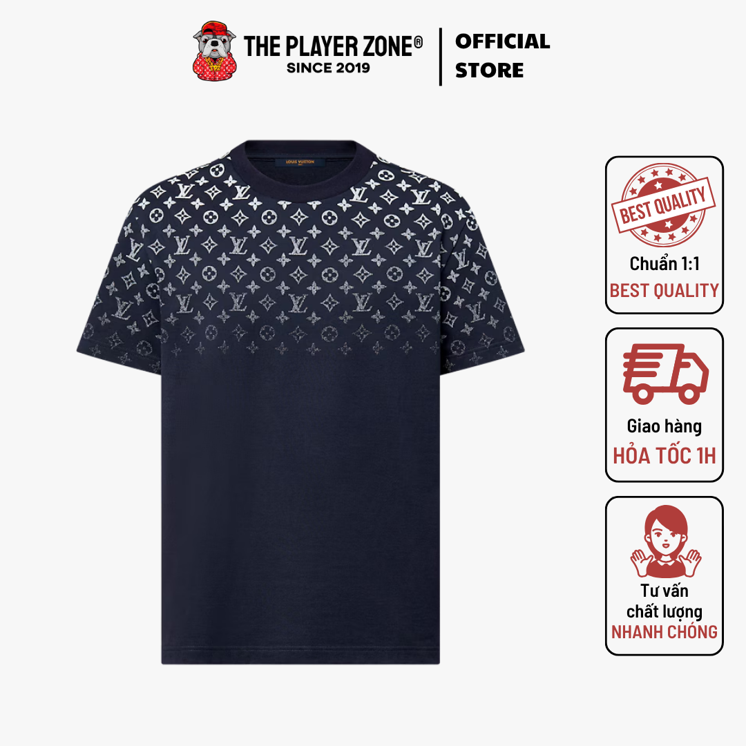 Áo Thun LV Monogram Gradient Camiseta De Algodão Com Degradé - Navy