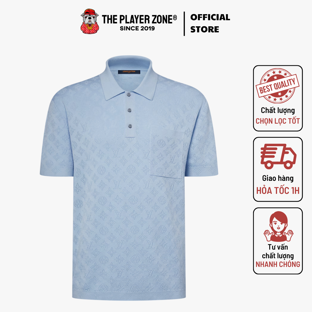 Áo Polo Monogram Pointelle Short - Blue