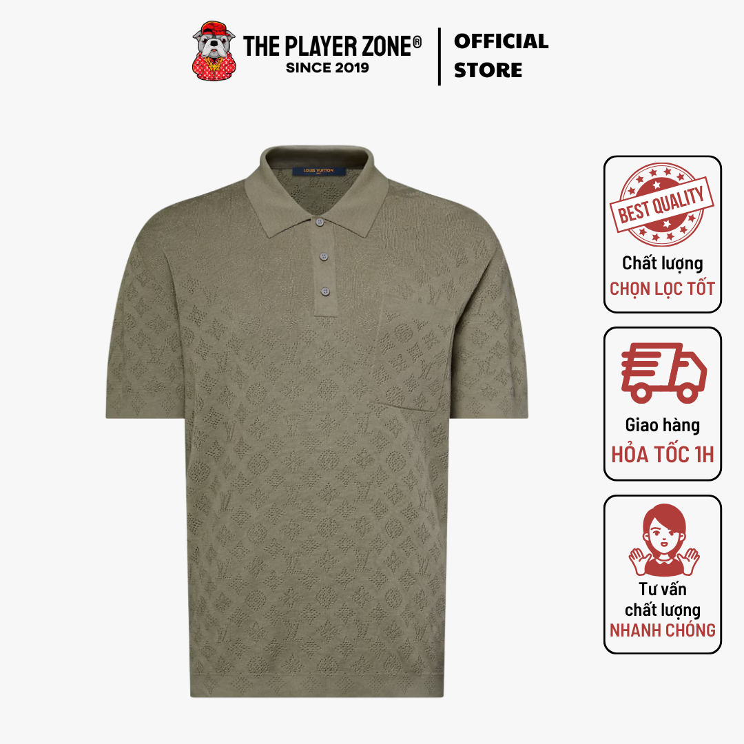 Áo Polo Monogram Pointelle Short - Green