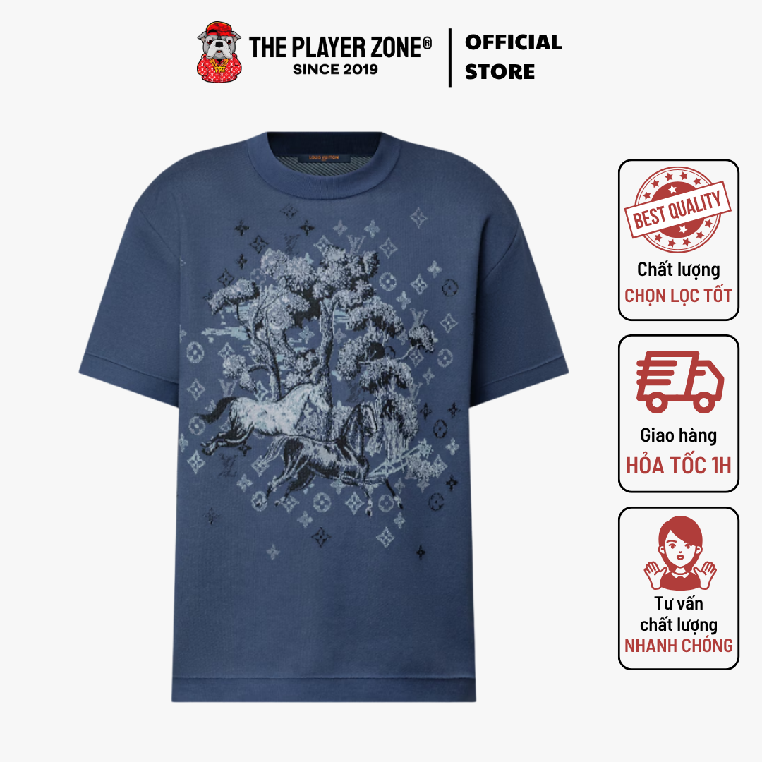 Áo Thun Short-Sleeved Jacquard Crewneck- navy