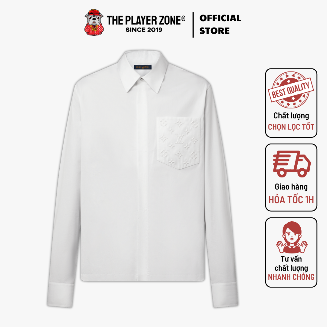 Áo Thun LV Louis Vuitton Embossed Pocket Long-Sleeved Trắng