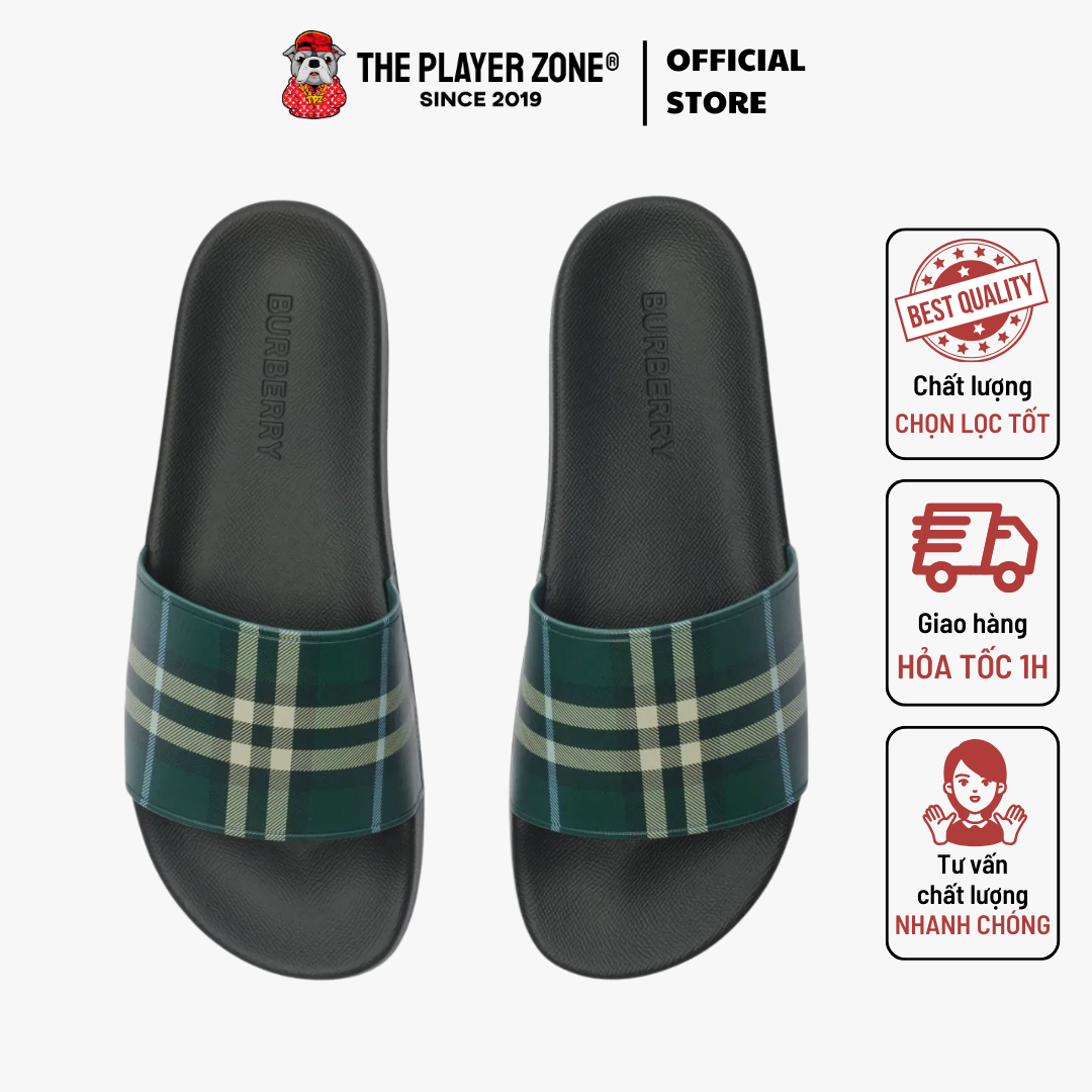Dép Burberry Checked Slides - Green