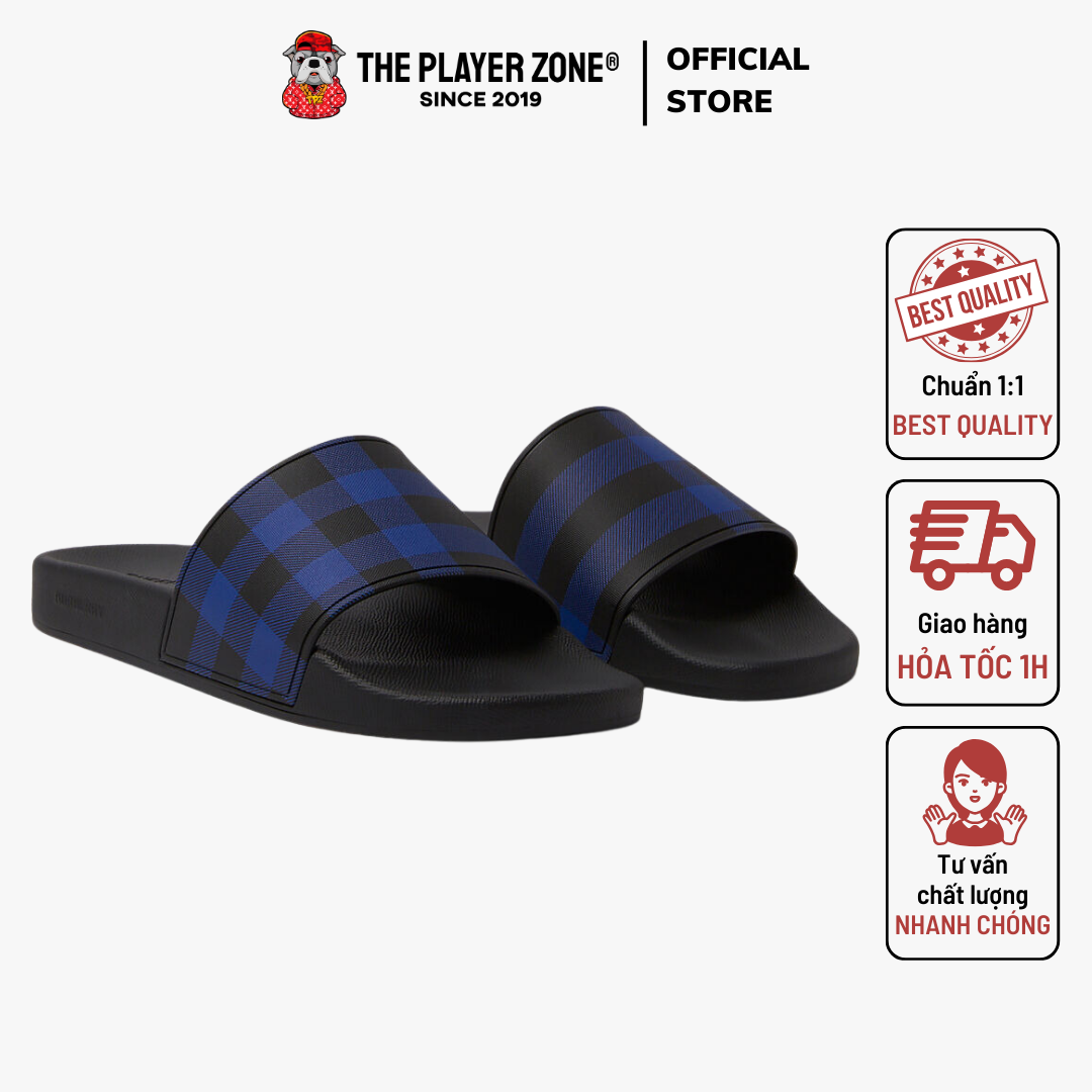 Dép Burberry Slides Check Slides In Dark Blue