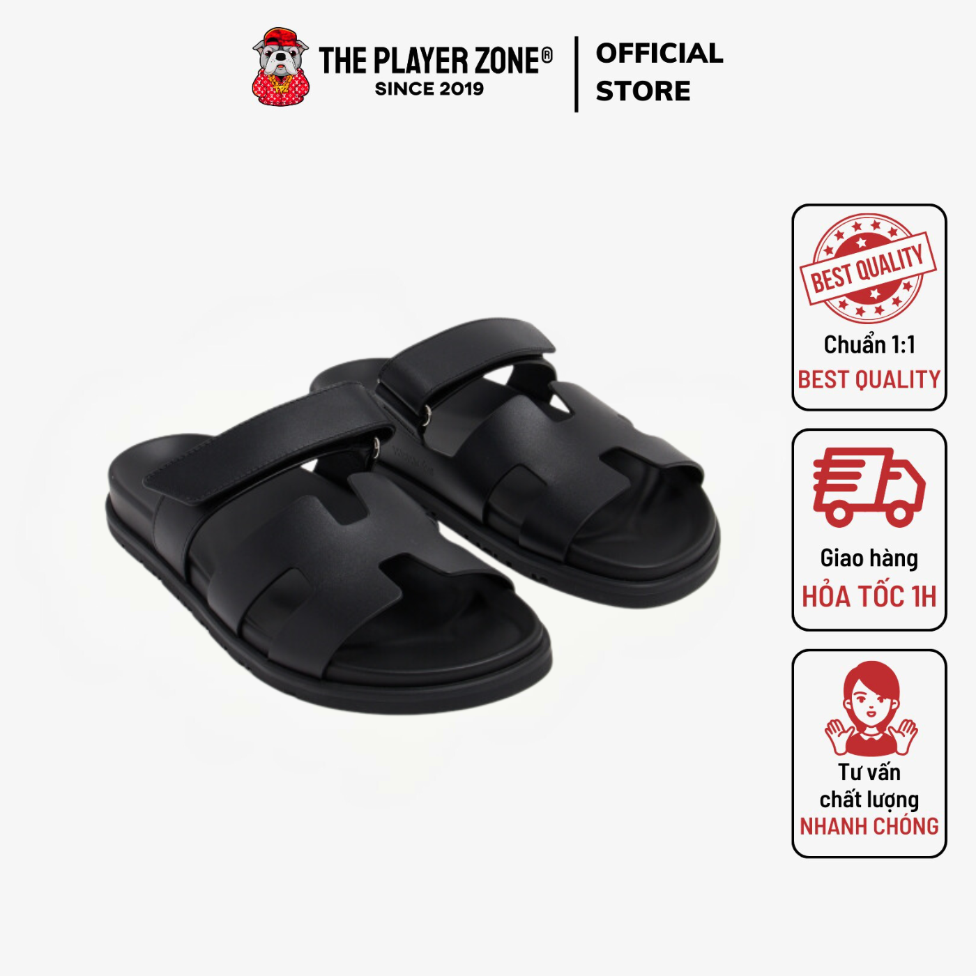 Dép Hermes Chypre Sandal Leather Da Calfskin Trơn  (Form Nam)  - Đen