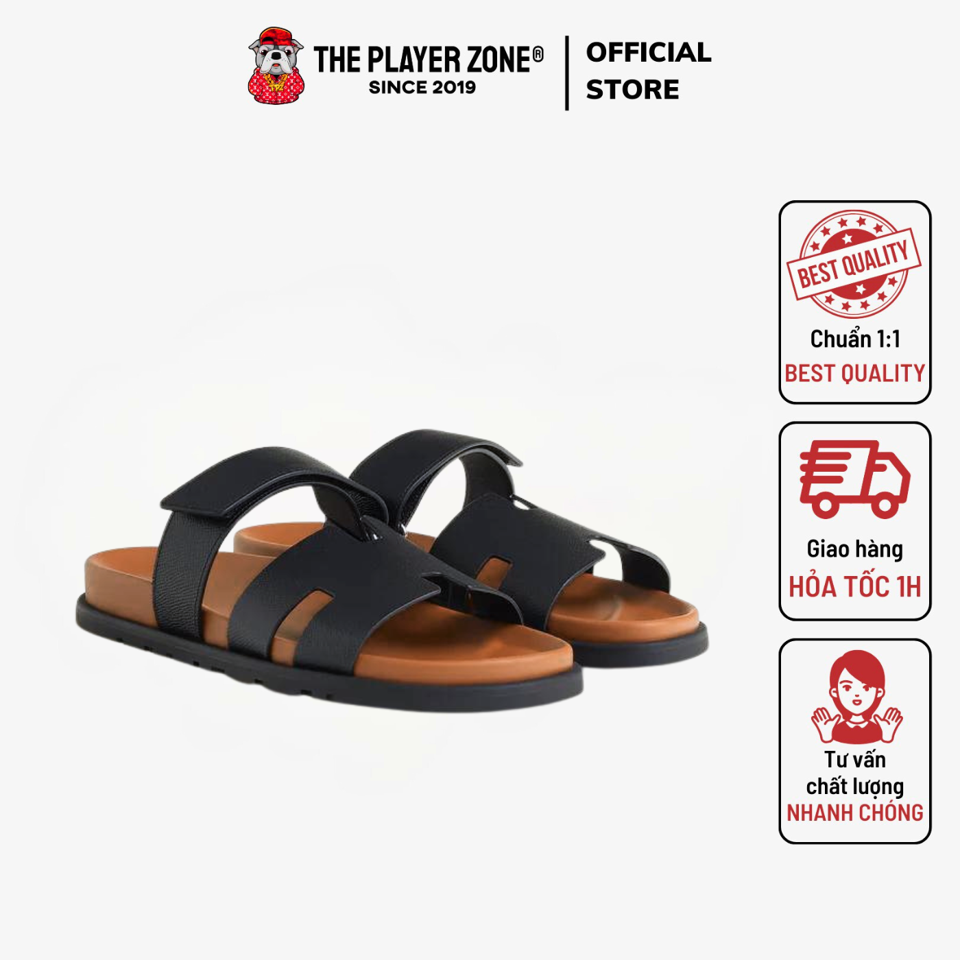 Dép Hermes Chypre Sandal Noir Naturel - Đen/Nâu - (Form Nam)