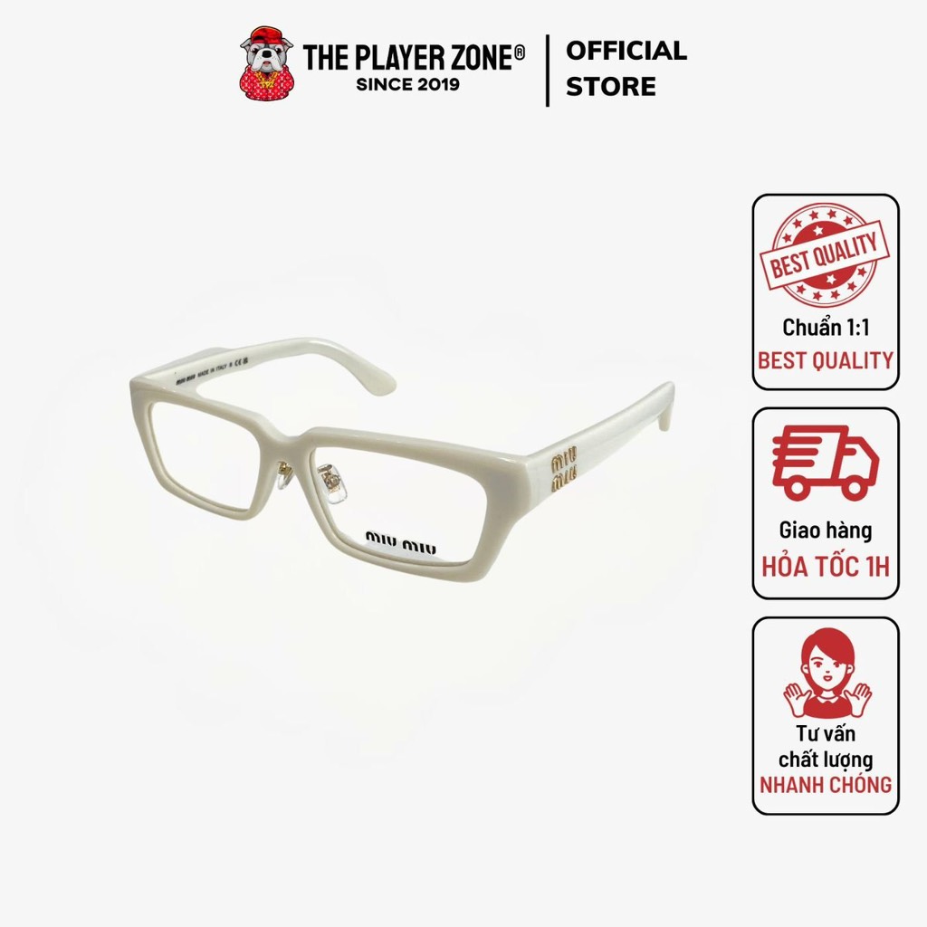 Kính Miu Miu Logo Print Rectangle Frame - Gọng Beige - Tròng trong