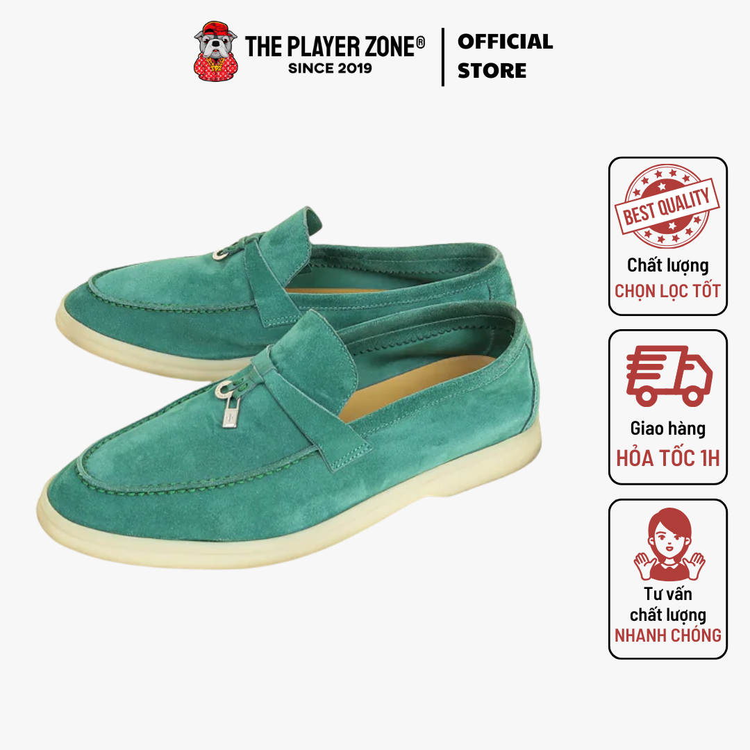 Giày Loro Piana Summer Charms Walk Suede Loafers -  Green Lagoon