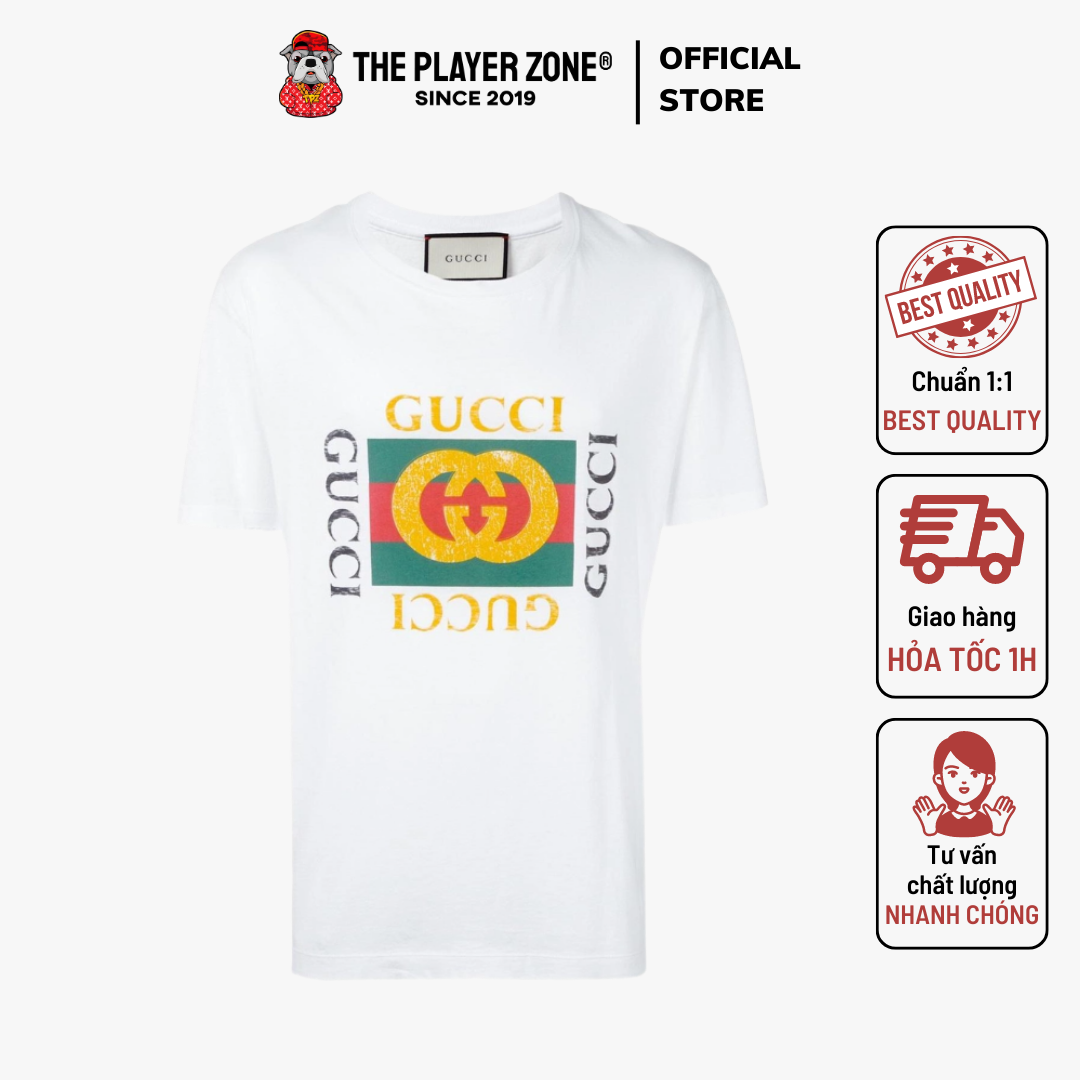 Áo Thun Gucci Fake Logo print jersey T-shirt (White) 440103X3F06 The Player  Zone