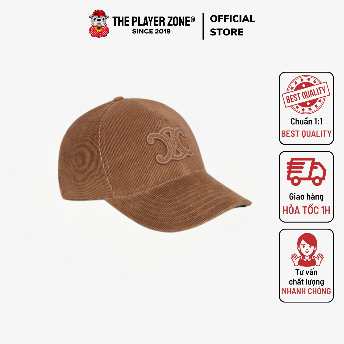 Nón Celine Triomphe Baseball Cap In Corduroy Logo Brown - Brown
