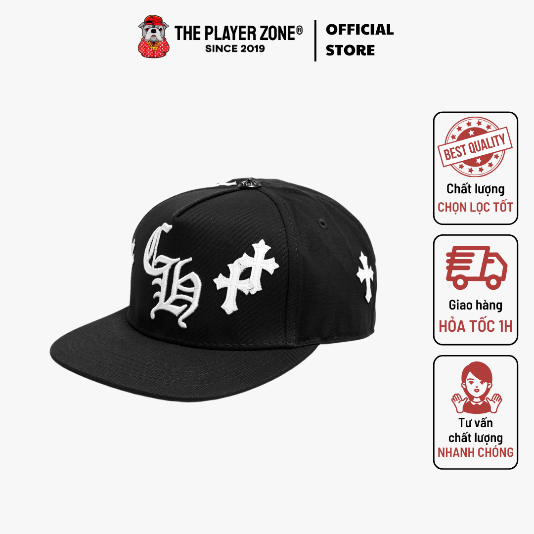 Nón Chrome Hearts Cross Patch Baseball - Đen charm bạc thật