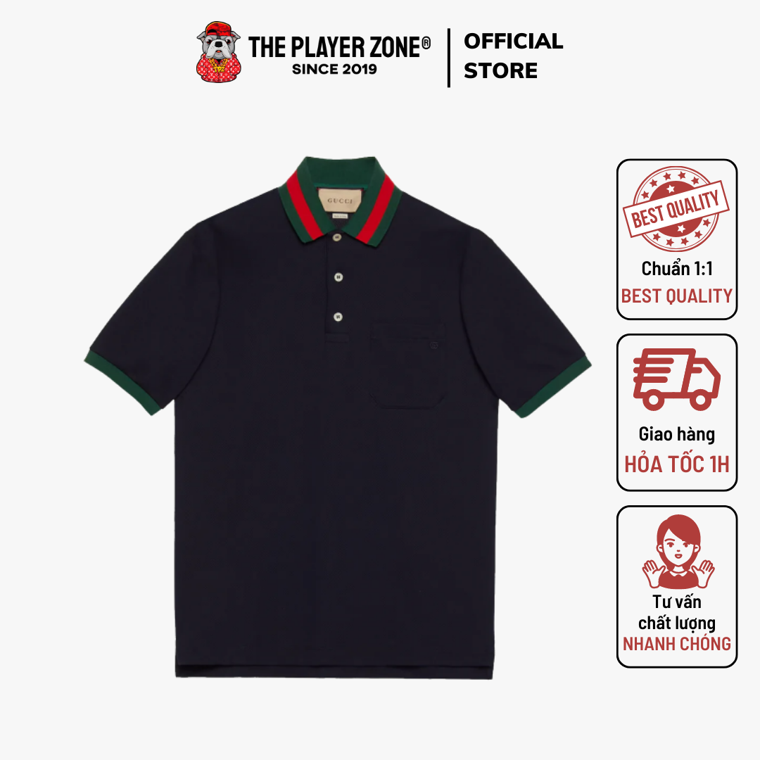 Áo Polo Gucci Web Stripe-Collar Pique Black The Player Zone Áo Polo Gucci Web Stripe-Collar Pique Black The Player Zone