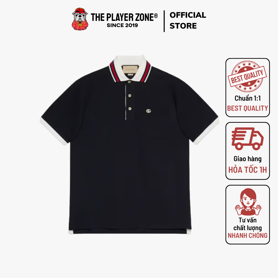 Ao Polo Gucci Cotton Piquet With Double G Navy Check Code The Player Zone