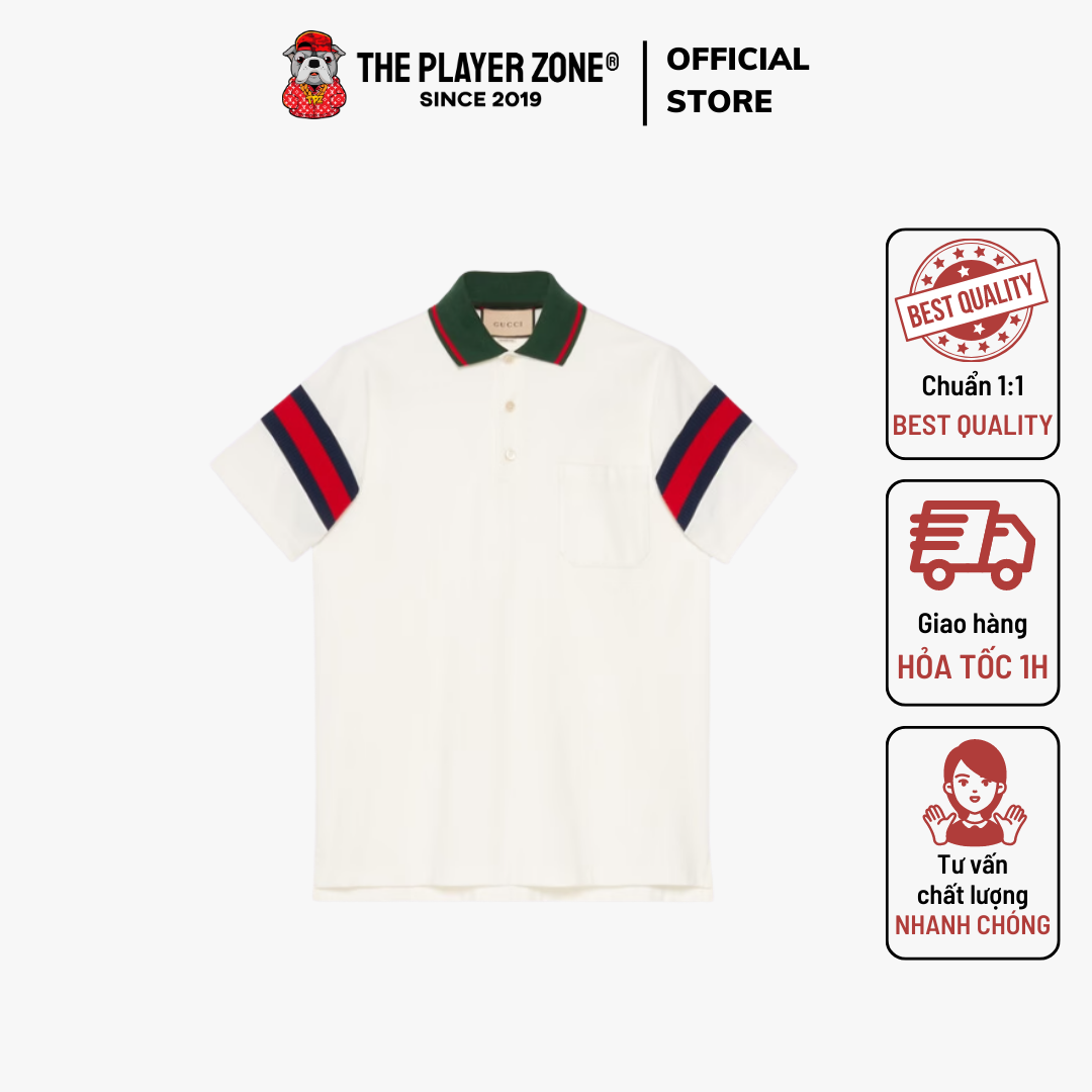 Áo Polo Gucci Web Stripe-Collar Pique White The Player Zone Áo Polo Gucci Web Stripe-Collar Pique White The Player Zone