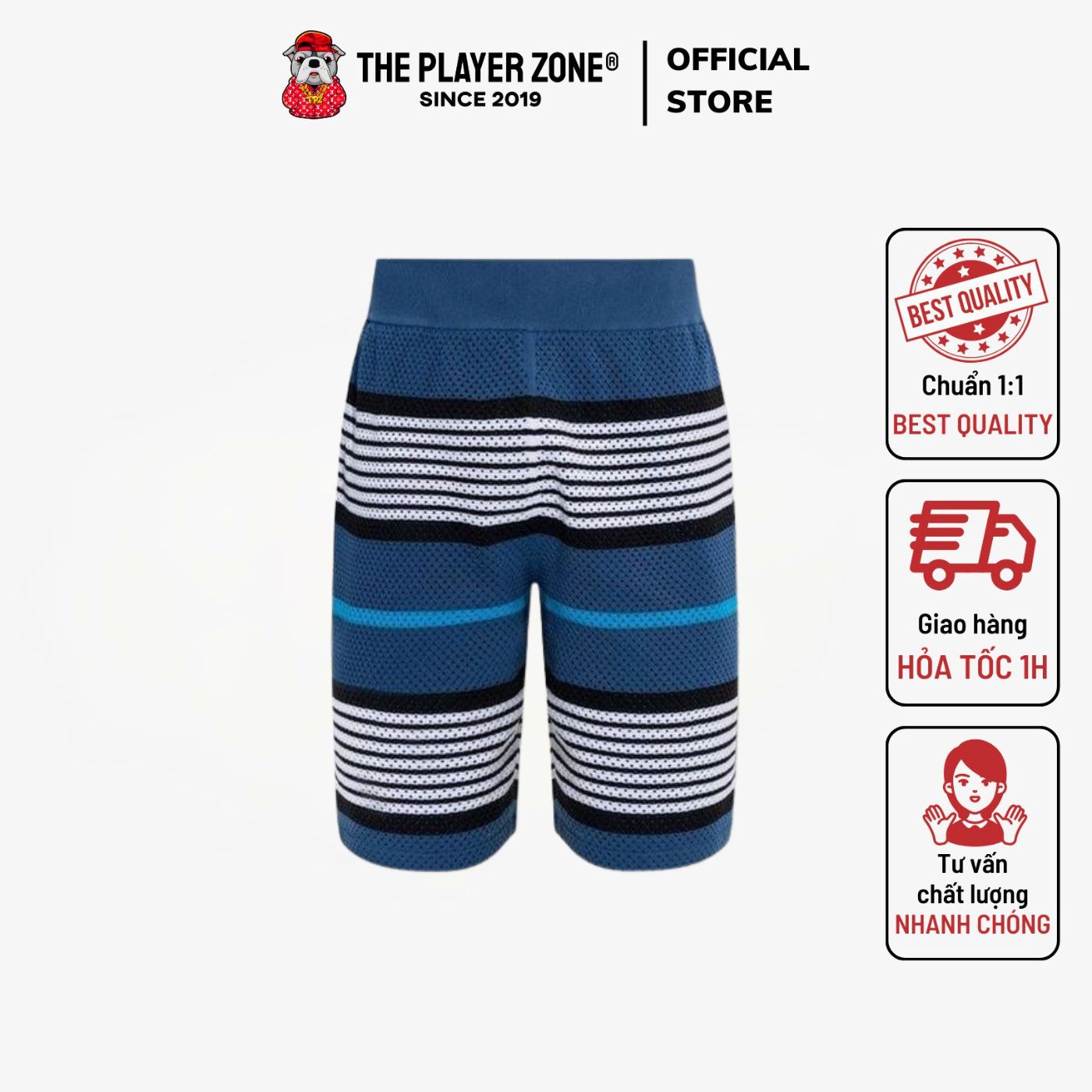 Quần Short Burberry Striped Shorts Dark Birch Blue - Blue