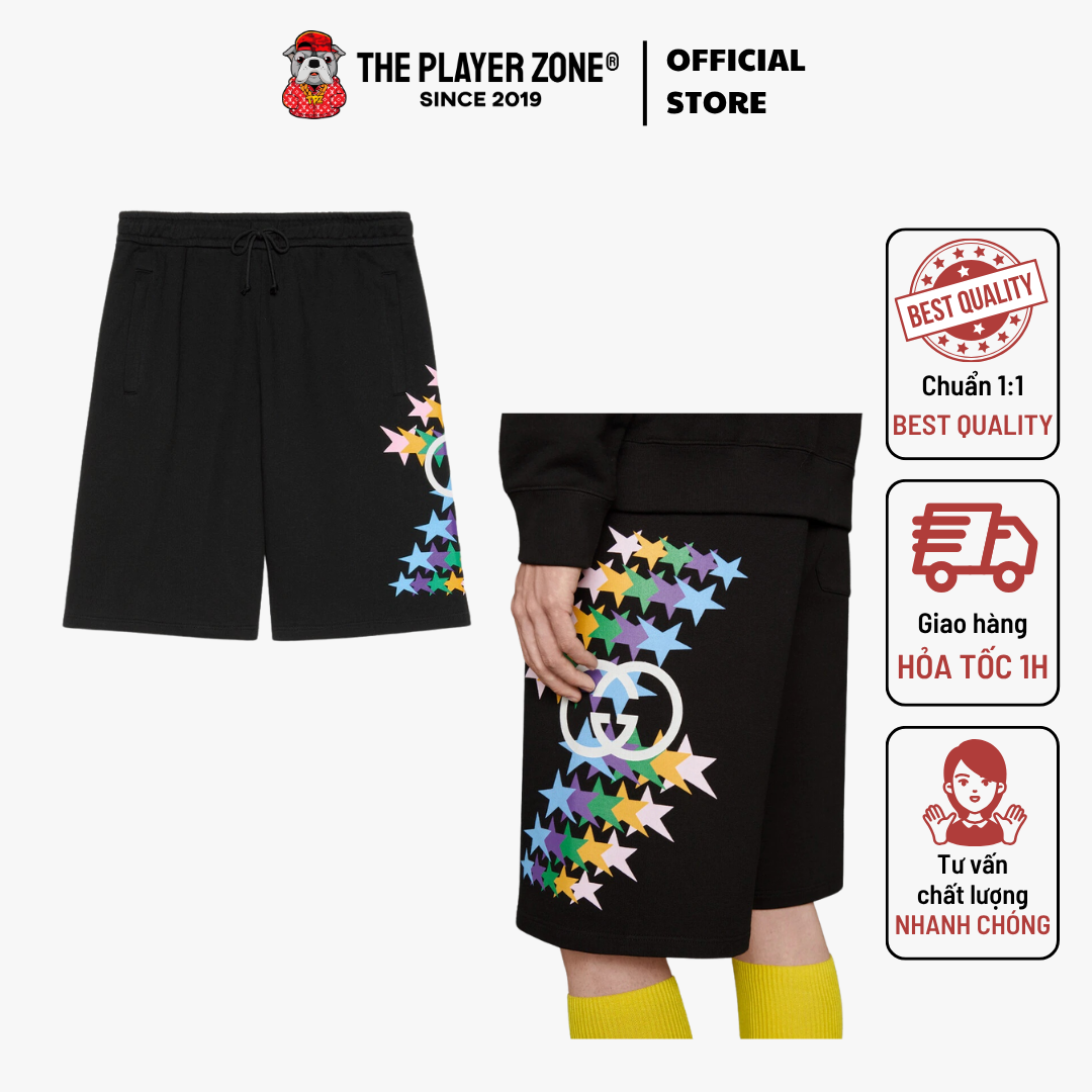 Quần Short Gucci Interlocking G Star Flash Print Cotton - đen