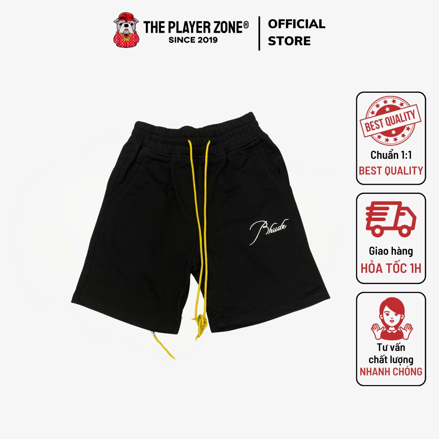 Quần Short Rhude Logo Embroidered Cotton Jersey Drawstring - Đen