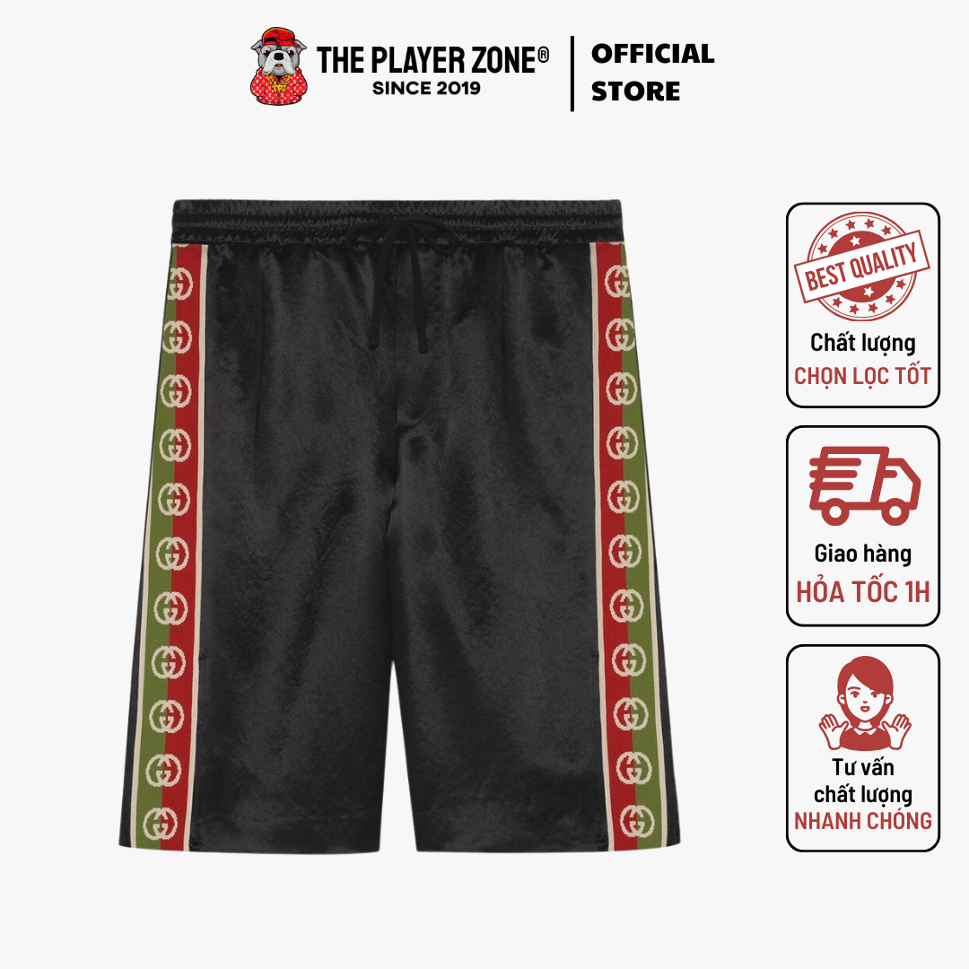 Quần Shorts Gucci Acetate Shorts With Interlocking G Stripe - Đen