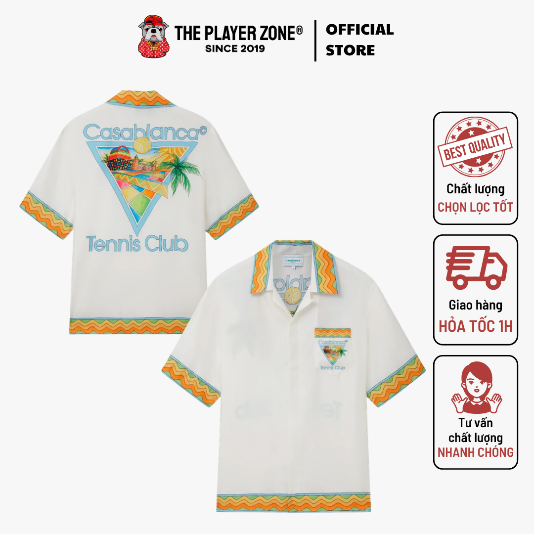 Áo Sơ Mi Afro Cubism Tennis Club Short Sleeve Silk - Trắng