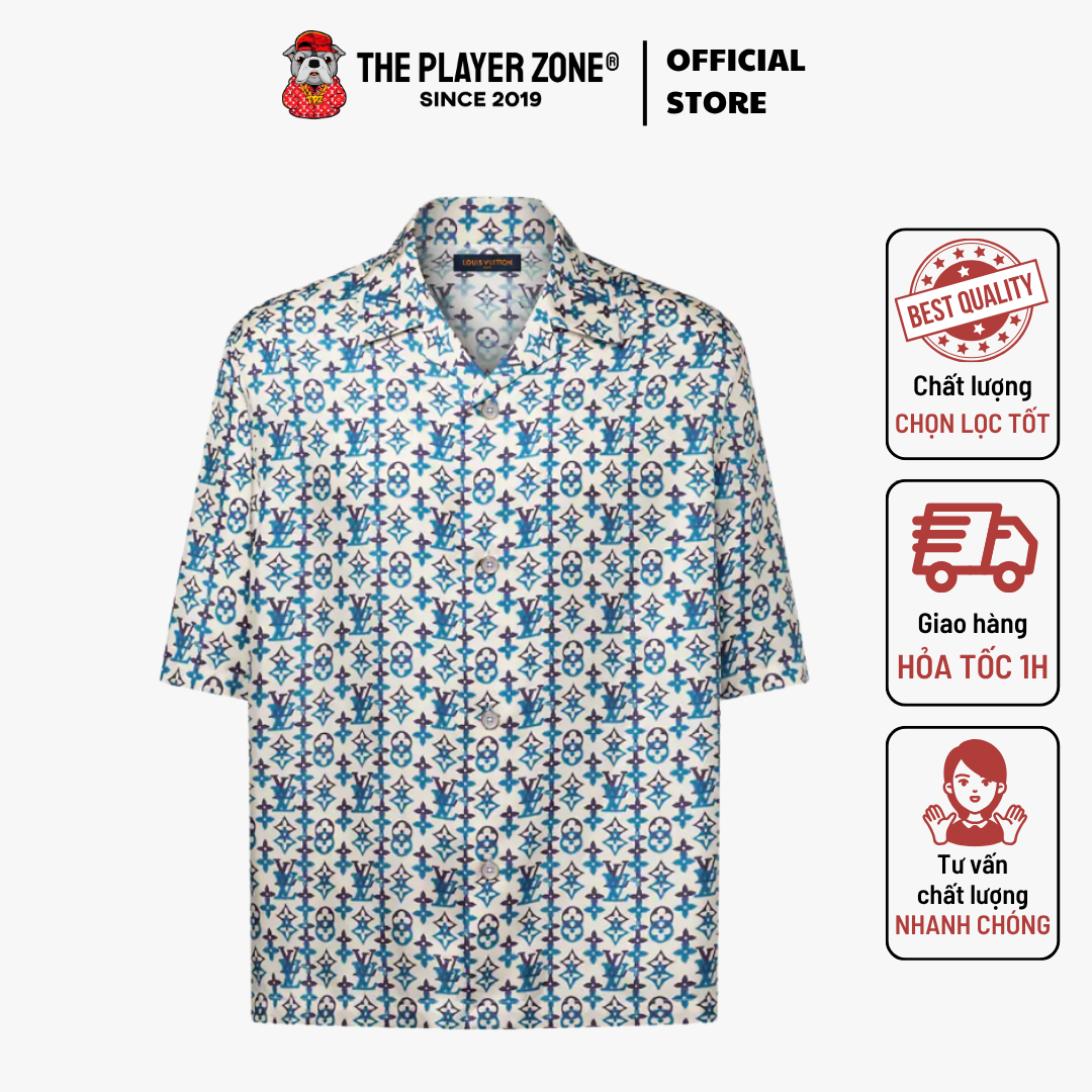 Áo Sơ Mi Monogram Printed Silk Short-Sleeved Shirt