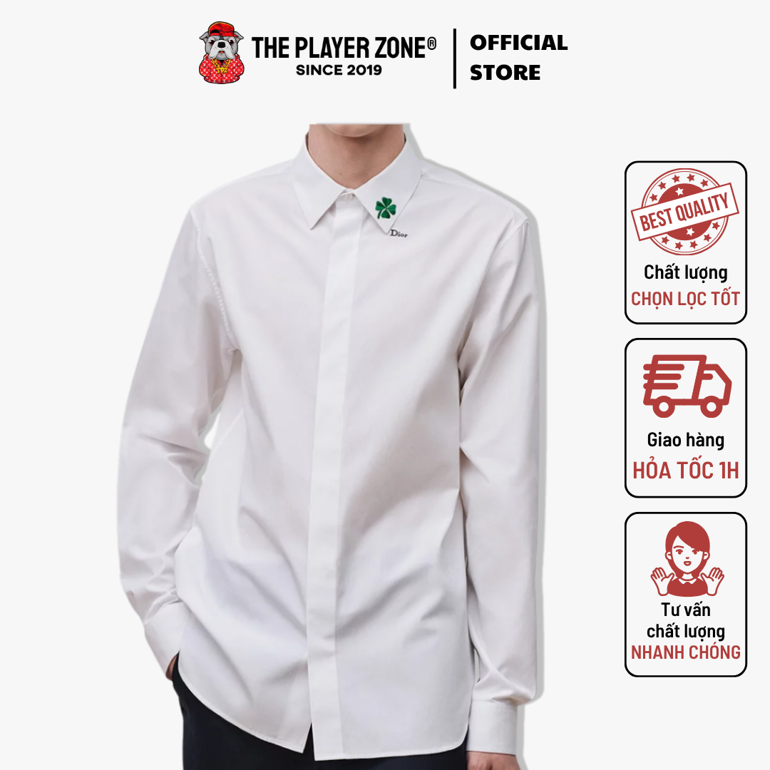 Sơ Mi Shirt with Clover Embroidery - Trắng