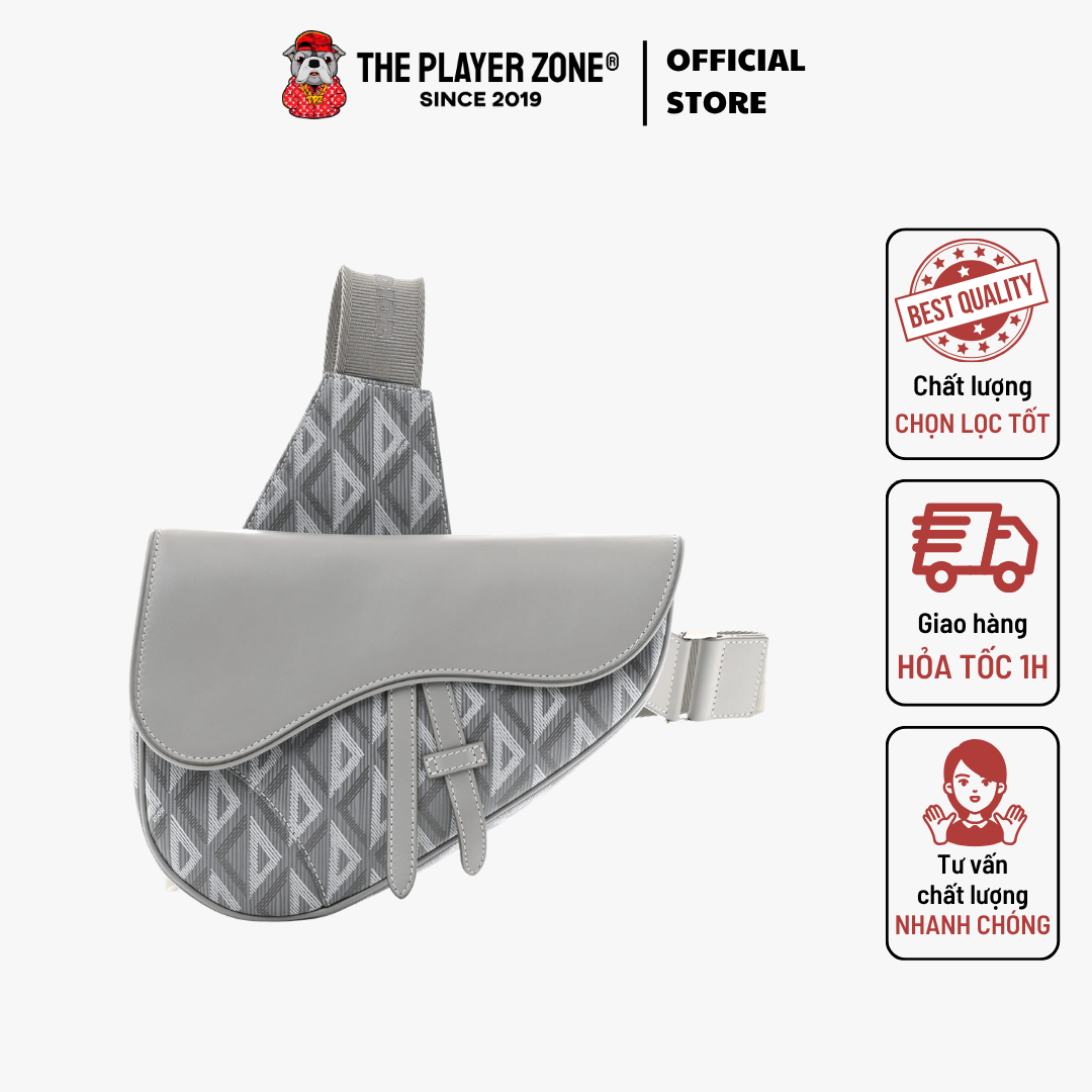 Túi Dior Coated Canvas Calfskin CD Diamond Mens Saddle Bag - Gray