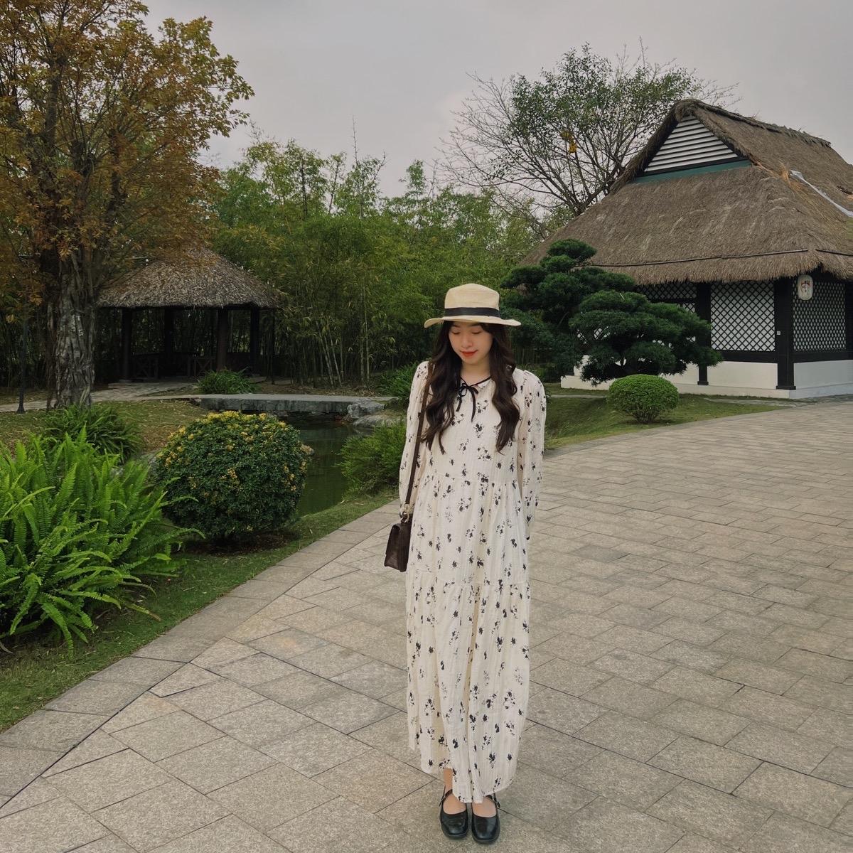 Váy đũi xốp Nhật cổ nơ