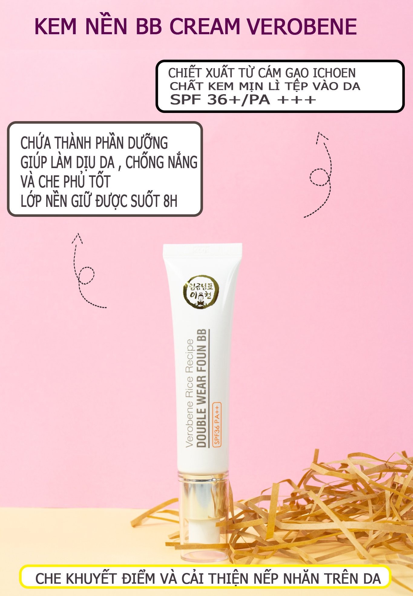 Kem Nền BB Rice Recipe SPF36 PA++ Verobene - Hàn Quốc