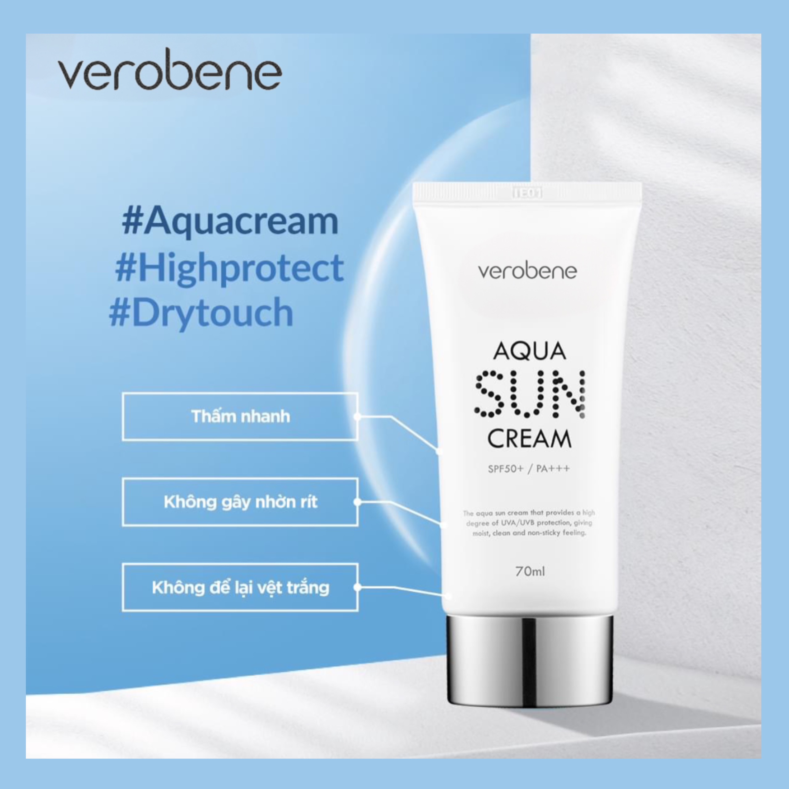 Kem chống nắng trang điểm VEROBENE AQUA SUN CREAM 70g