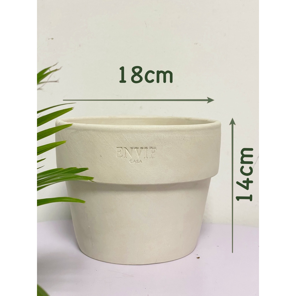 CHẬU ĐẤT NUNG TRẮNG TRÒN GỜ LỚN ENVIE (18*14cm) hàng Xuất khẩu, (1 chậu), trồng cây, trang trí nội thất, Cây Tươi Nguyên