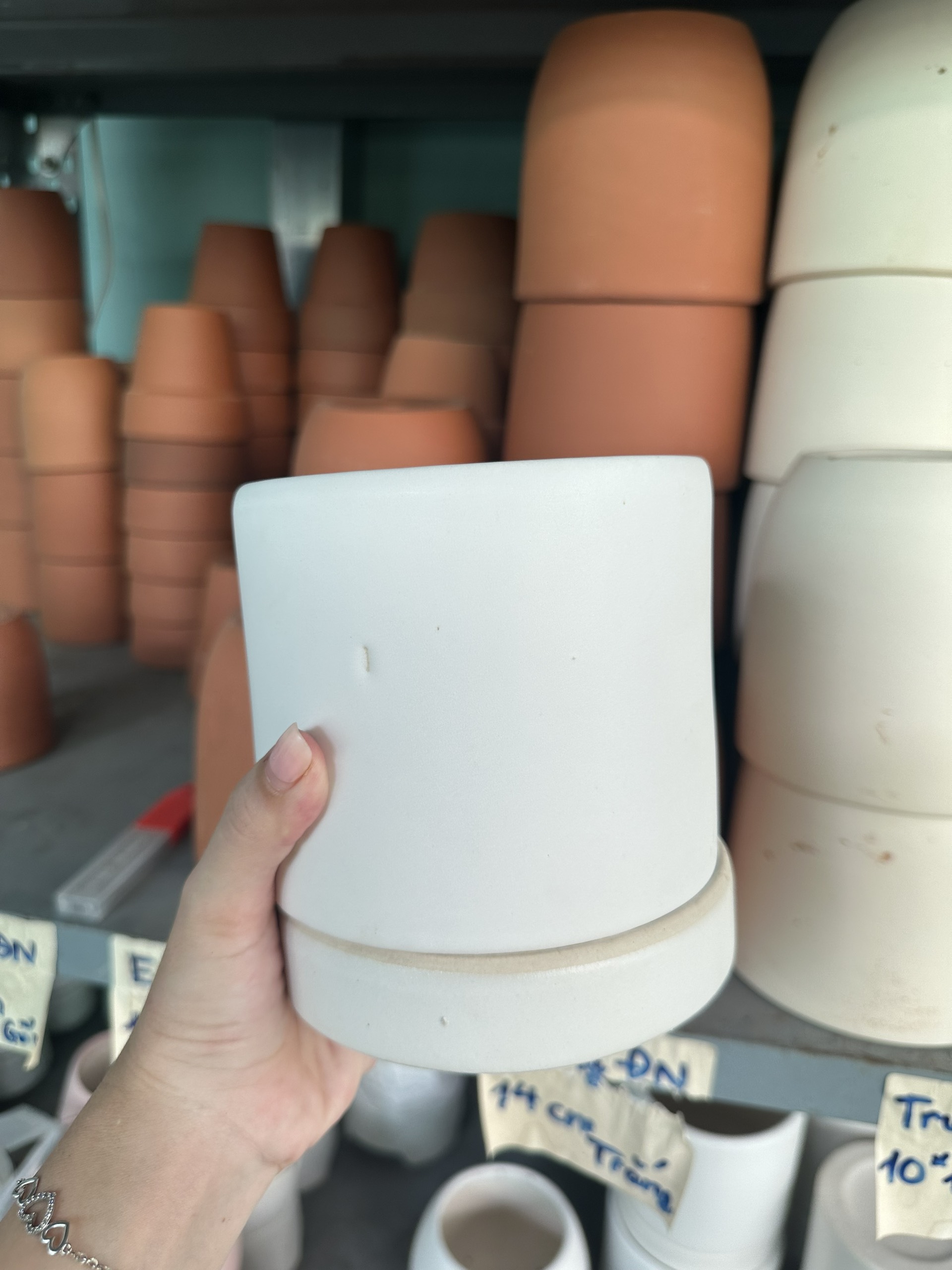 CHẬU TRỤ TRẮNG CÓ ĐĨA KÈM THEO (12*12cm) (1 chậu), tráng men, chậu cây trong nhà, trang trí decocr nhà đẹp Cây Tươi Nguyên CTN1546