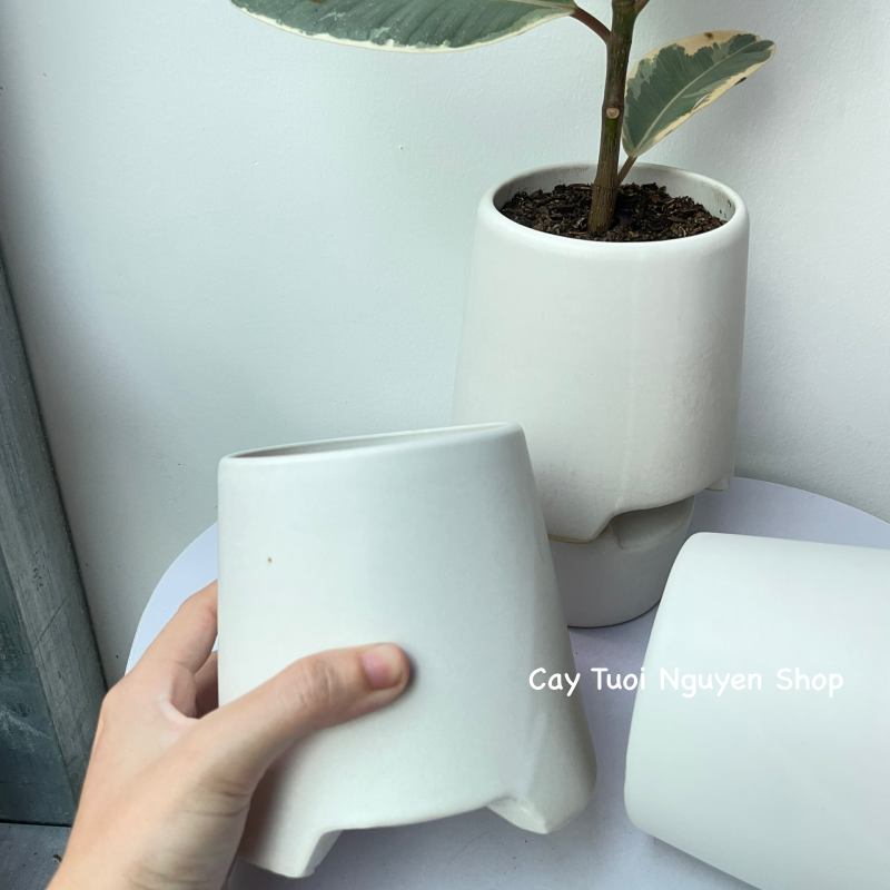 CHẬU TRÁNG MEN 3 CHÂN CAO 10*11CM, (1 chậu), chậu trồng cây, trang trí nội thất, Cây Tươi Nguyên CTN1498