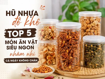 Hũ nhựa đồ khô đựng bánh kẹo, rong biển và đồ ăn vặt khô