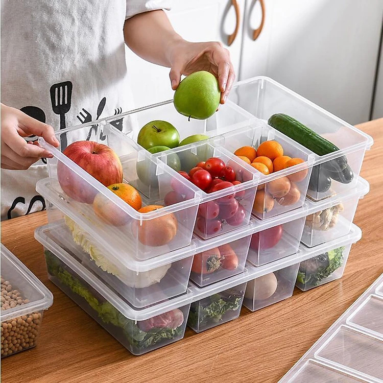 Hộp nhựa chia nhiều ngăn chuyên đựng rau củ trong tủ lạnh
