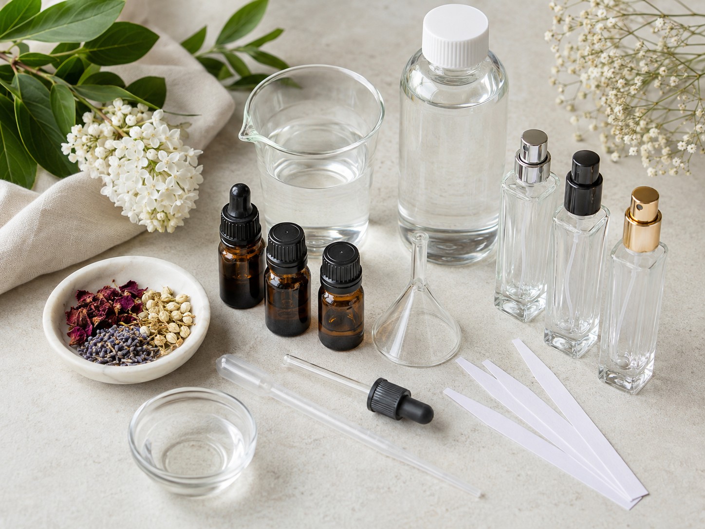 Nguyên liệu và dụng cụ cần chuẩn bị để làm nước hoa tại nhà