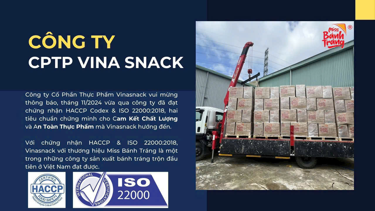 Vinasnack đạt chứng nhận HACCP Codex & ISO 22000:2018