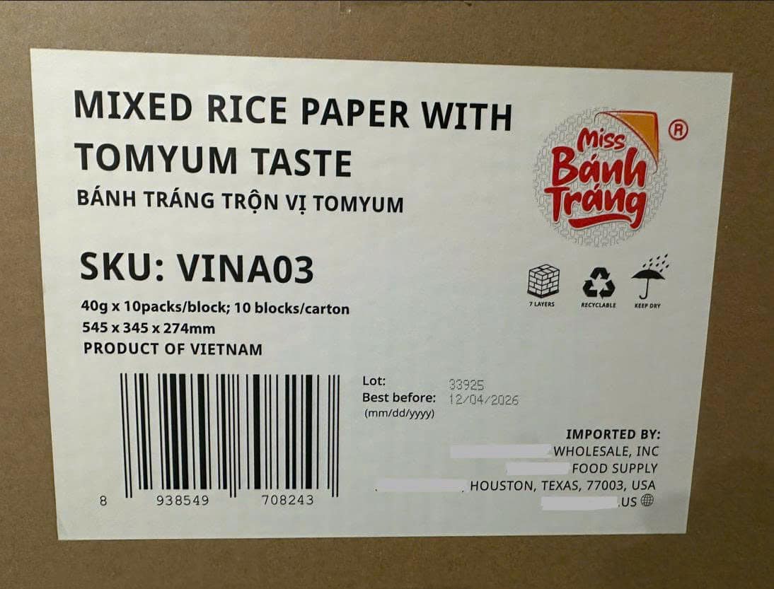 MISS BÁNH TRÁNG XUẤT KHẨU CHÍNH NGẠCH SANG MỸ