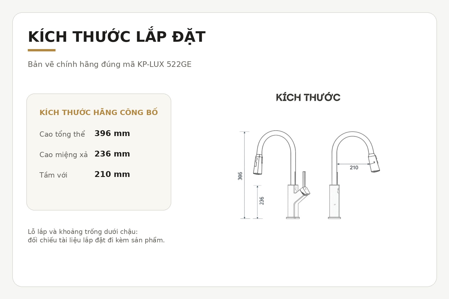 Bản vẽ đúng model dùng để xác định kích thước vòi, đường kính lỗ khoan, khoảng xoay tay gạt và không gian dành cho dây rút phía dưới chậu.