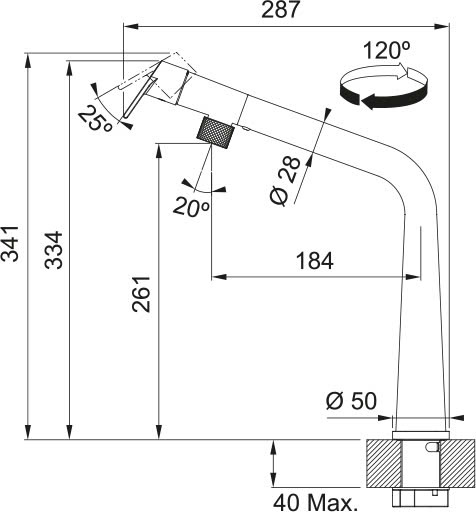 Bản vẽ kỹ thuật giúp xác định vị trí lắp vòi và khoảng không cần thiết trên mặt bàn.
