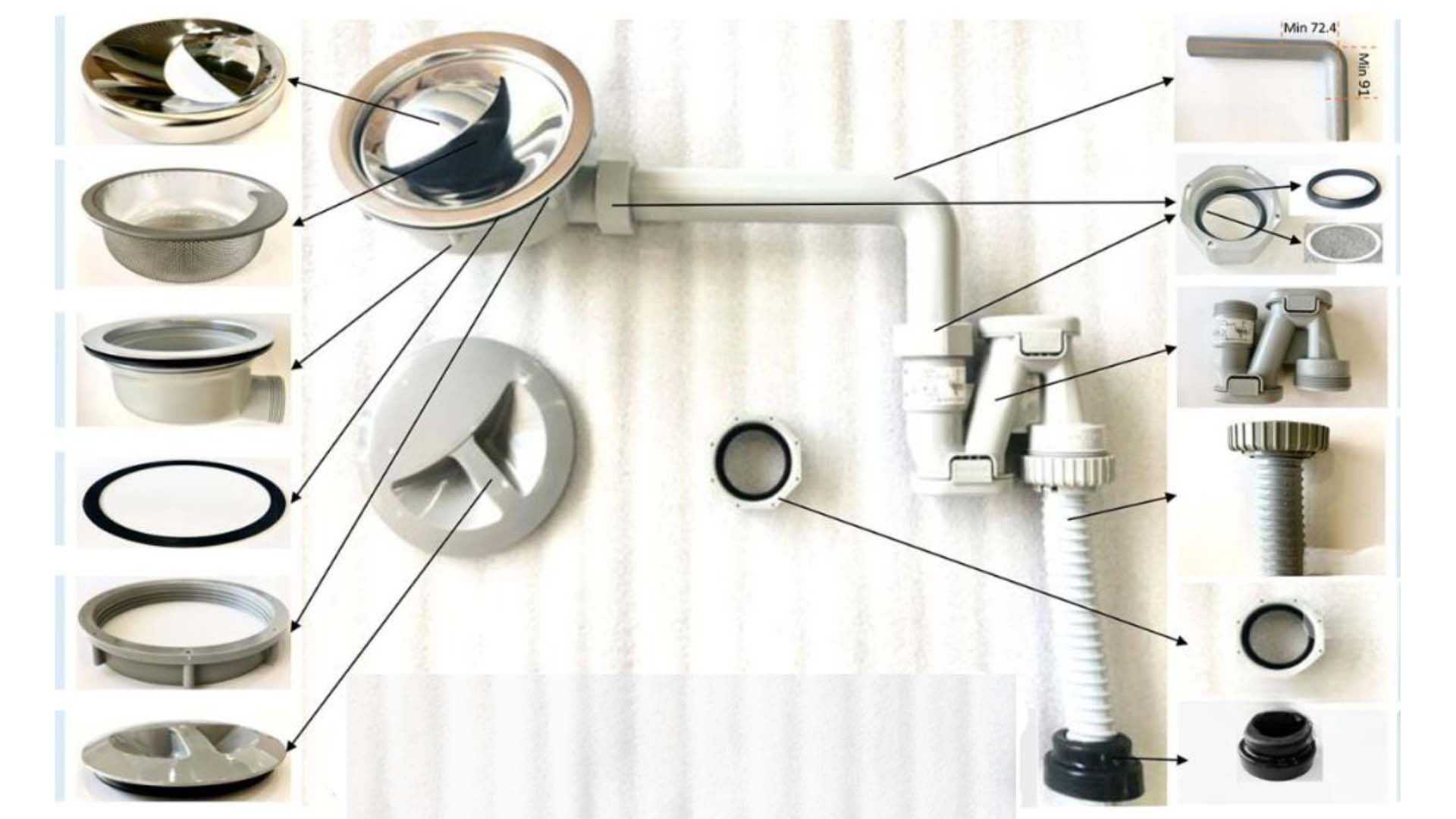 Bộ phụ kiện cao cấp đi kèm: khay úp chén, khay xà phòng, bộ xả thông minh