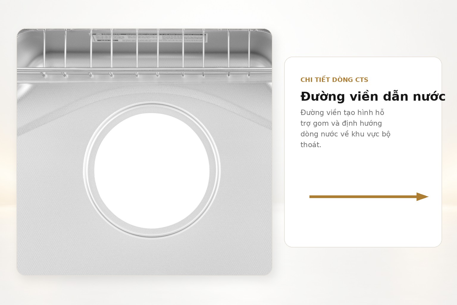 Đường viền tạo hình ở đáy chậu hỗ trợ hướng dòng nước về khu vực bộ thoát.