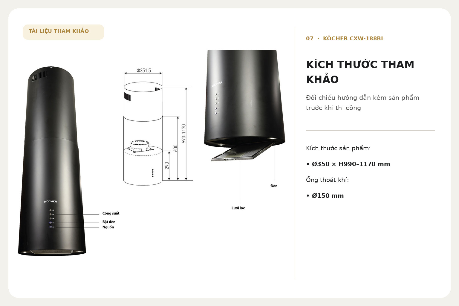 Bản vẽ đúng model dùng để xác định kích thước thiết bị, tâm máy, cao độ treo, kết cấu chịu lực và vị trí đường ống Ø150 mm.